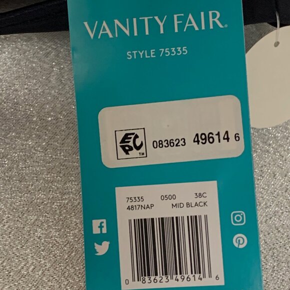 VANITY FAIR BLACK BODY CARESS UNDERWIRE BRA NWT 38C - Picture 4 of 4